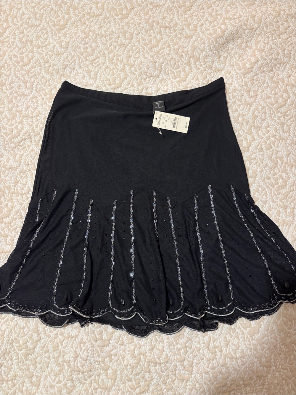 Express Black A-Line Skirt with Sequin Trim